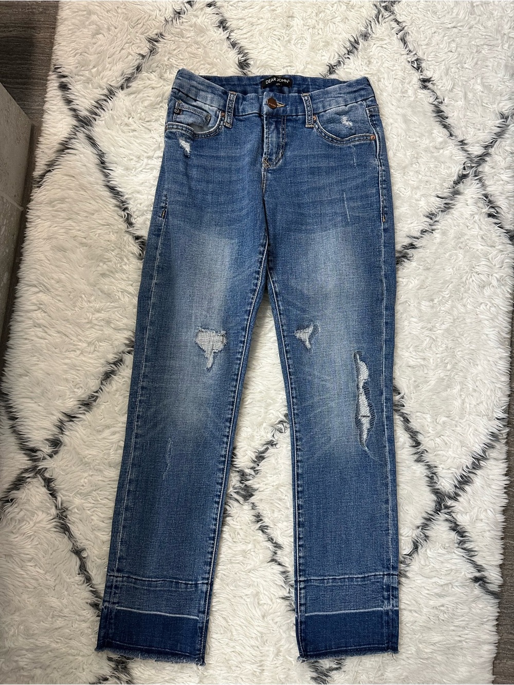 Dear John Distressed Mid Wash Straight Leg Jeans